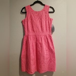 Scoop Girls Sleeveless Eyelet Fit & Flare Dress W/Bow Back Size 14-16 AzaleaPink